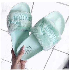 Fenty Puma Fur Slides (Bay/Mint Green)